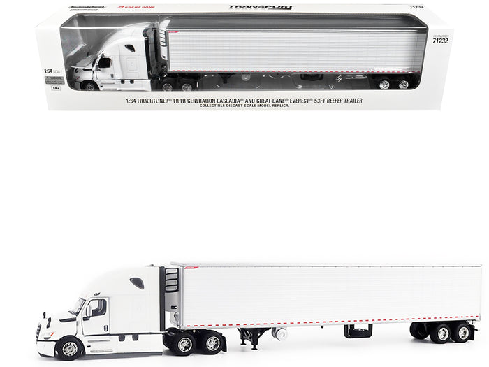 2025 Freightliner Cascadia Gen-5 Truck Tractor with Sleeper and Great Dane Champion 53ft Refrigerated Trailer Winter White "Transport Series" 1/64 Diecast Model by Diecast Masters
