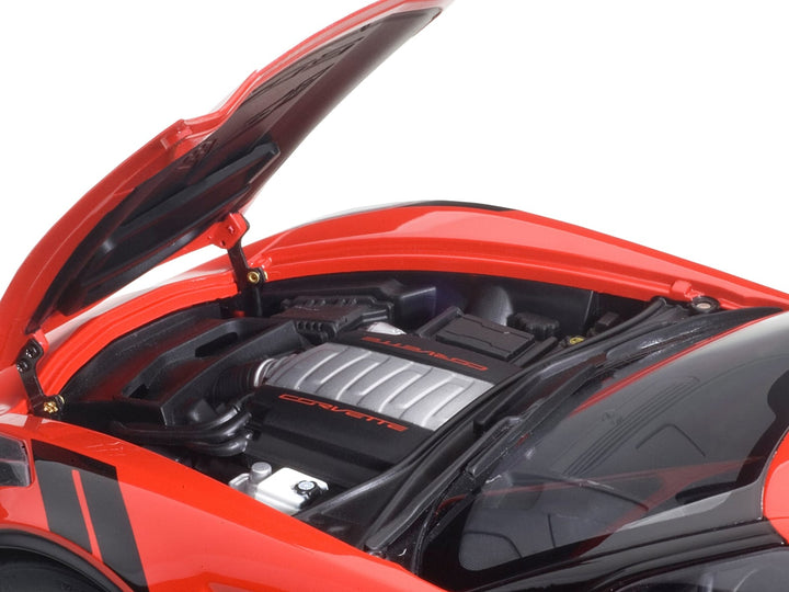 2017 Chevrolet Corvette C7 Grand Sport Red with White Stripe and Black Fender Hash Marks 1/18 Model Car by Autoart image 2