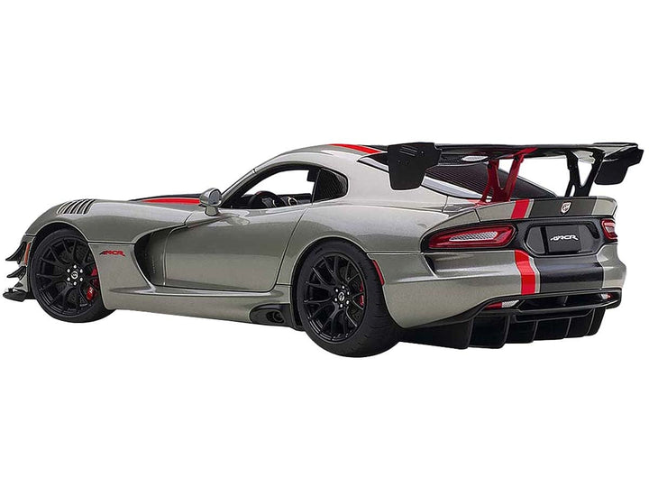 2017 Dodge Viper ACR Billet Silver Metallic with Black and Red Stripes 1/18 Model Car by Autoart image 2