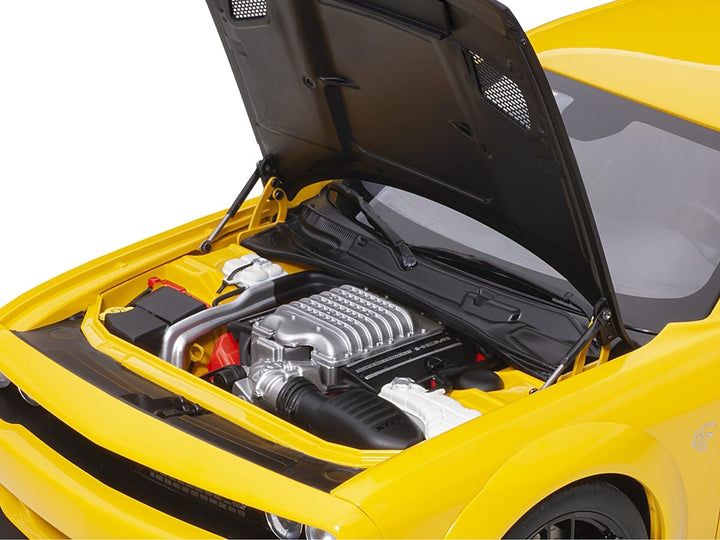 Dodge Challenger SRT Hellcat Widebody Yellow Jacket with Satin Black Hood 1/18 Model Car by Autoart image 2