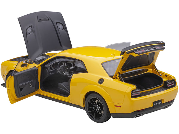 Dodge Challenger SRT Hellcat Widebody Yellow Jacket with Satin Black Hood 1/18 Model Car by Autoart image 4