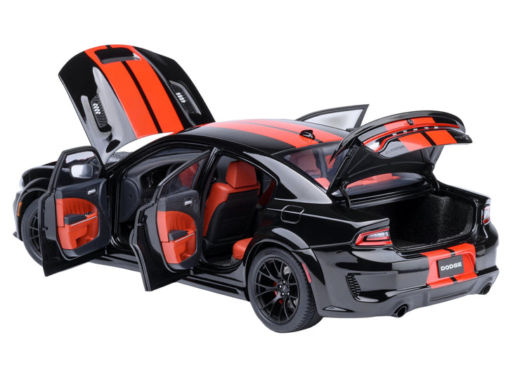 Dodge Charger SRT Hellcat Redeye Pitch Black with Red Stripes and Interior 1/18 Model Car by Autoart image 2