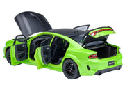 Dodge Charger Scat Pack Widebody Sublime Green with Matt Black Hood and Top 1/18 Model Car by Autoart image 2
