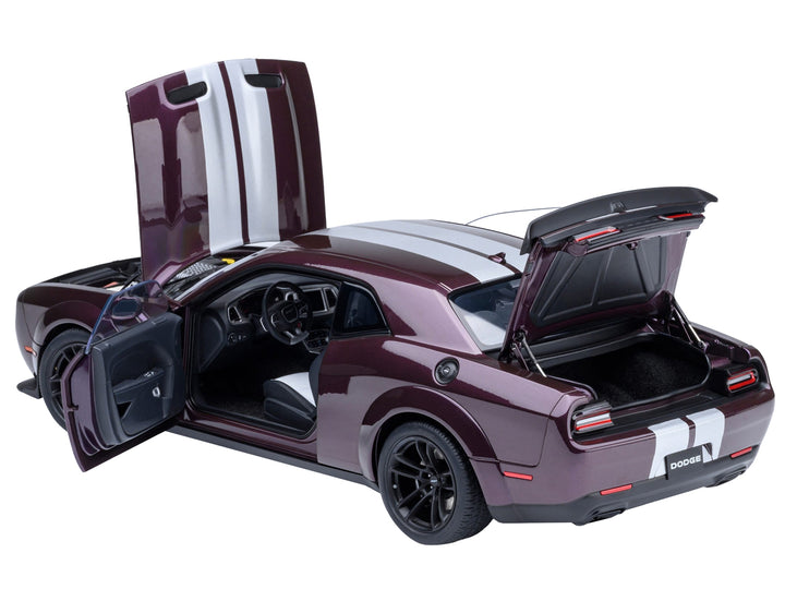 2022 Dodge Challenger SRT Jailbreak Hellraisin Purple with White Stripes 1/18 Model Car by Autoart image 2