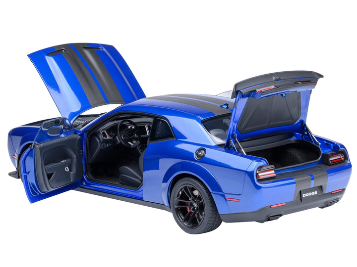 2022 Dodge Challenger SRT Jailbreak Indigo Blue Metallic with Carbon Stripes 1/18 Model Car by Autoart image 2