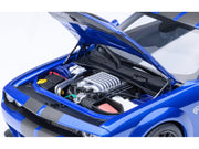 2022 Dodge Challenger SRT Jailbreak Indigo Blue Metallic with Carbon Stripes 1/18 Model Car by Autoart image 3