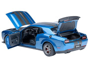2023 Dodge Challenger SRT Super Stock Frostbite Blue Metallic with Carbon Stripes 1/18 Model Car by Autoart image 2