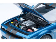 2023 Dodge Challenger SRT Super Stock Frostbite Blue Metallic with Carbon Stripes 1/18 Model Car by Autoart image 3