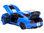 Ford Mustang Shelby GT500 Grabber Blue with White Stripes 1/18 Model Car by Autoart image 2