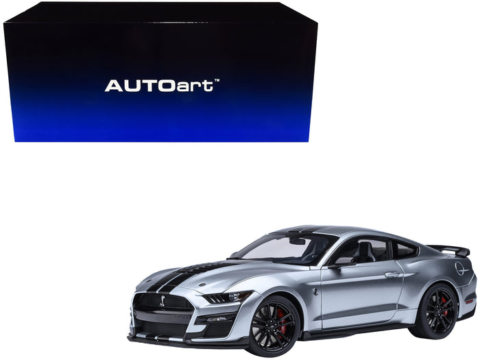 Ford Mustang Shelby GT500 Iconic Silver Metallic with Black Stripes 1/18 Model Car by Autoart