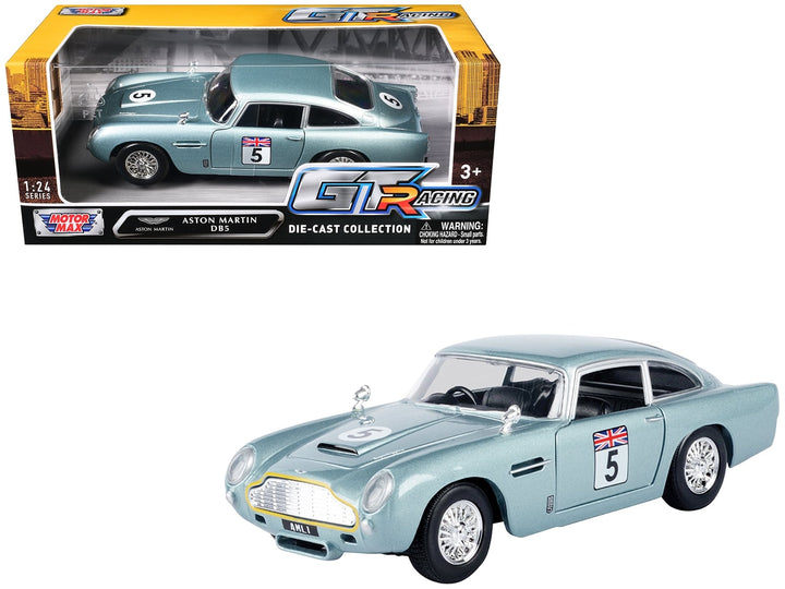 Aston Martin DB5 RHD (Right Hand Drive) #5 Light Blue Metallic "GT Racing" Series 1/24 Diecast Model Car by Motormax image 2