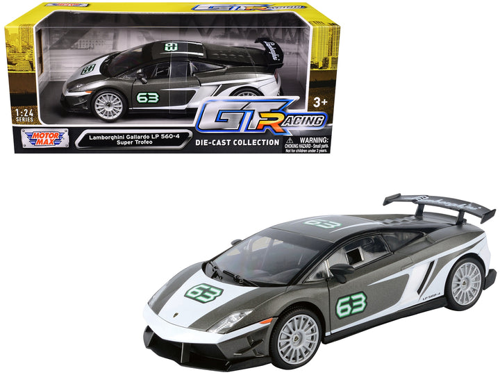 Lamborghini Gallardo LP 560-4 Super Trofeo #63 Gray Metallic and White "GT Racing" Series 1/24 Diecast Model Car by Motormax image 2