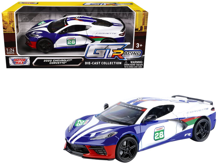 2020 Chevrolet Corvette #28 White with Blue Graphics "GT Racing" Series 1/24 Diecast Model Car by Motormax image 2