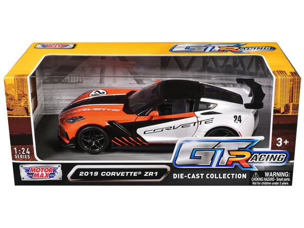 2019 Chevrolet Corvette ZR1 #24 Orange and White with Black Graphics "GT Racing" Series 1/24 Diecast Model Car by Motormax image 3