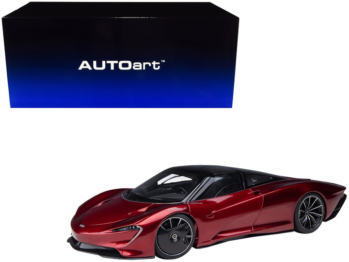 McLaren Speedtail Volcano Red Metallic with Black Top and Suitcase Accessories 1/18 Model Car by Autoart image 2