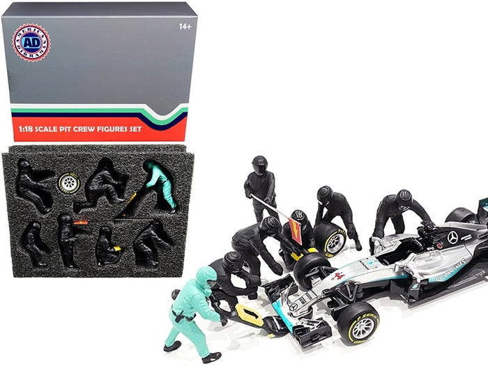 American Diorama Formula One black pit crew seven-figure set for 1:18 models, view 1