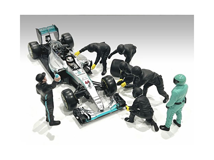 Formula One F1 Pit Crew 7 Figure Set Team Black Release III for 1/18 Scale Models by American Diorama image 2