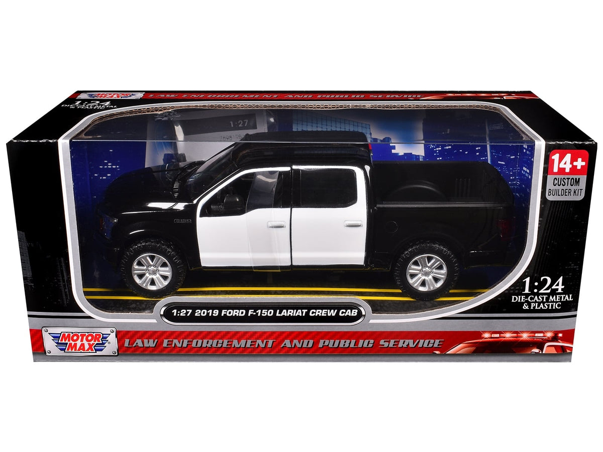 2019 Ford F-150 Lariat Crew Cab Pickup Truck Unmarked Plain Black and White "Custom Builder's Kit - Law Enforcement and Public Service" Series 1/24-1/27 Diecast Model Car by Motormax