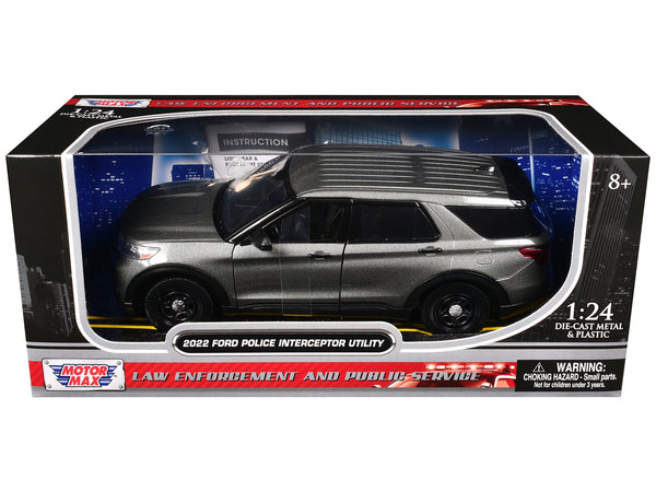 2022 Ford Police Interceptor Utility Unmarked Gray Metallic "Builder's Kit" "Law Enforcement and Public Service" Series 1/24 Diecast Model Car by Motormax