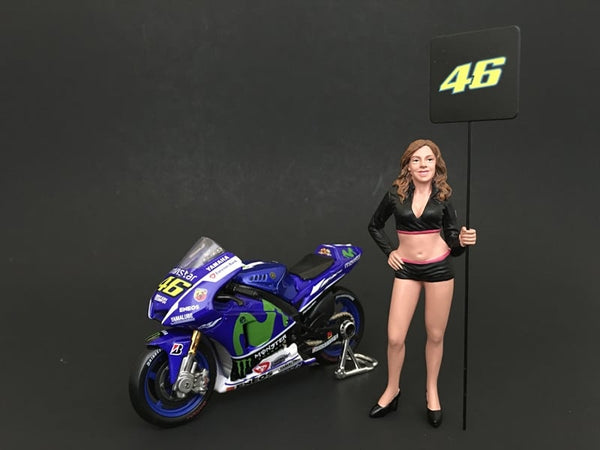 American Diorama Paddock Girl standing figure with sign 1:18 77437, product image 1