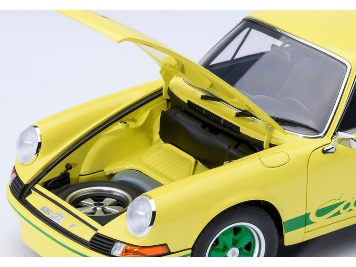 Porsche 911 Carrera 2.7 RS Light Yellow with Green Stripes and Wheels 1/18 Model Car by Autoart image 2