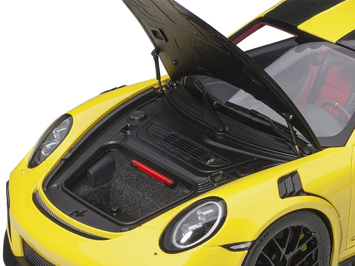 Porsche 911 (991.2) GT2 RS Weissach Package Racing Yellow with Carbon Stripes 1/18 Model Car by Autoart image 2