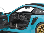 Porsche 911 (991.2) GT2 RS Weissach Package Miami Blue with Carbon Stripes 1/18 Model Car by Autoart image 2