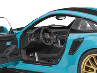 Porsche 911 (991.2) GT2 RS Weissach Package Miami Blue with Carbon Stripes 1/18 Model Car by Autoart image 2