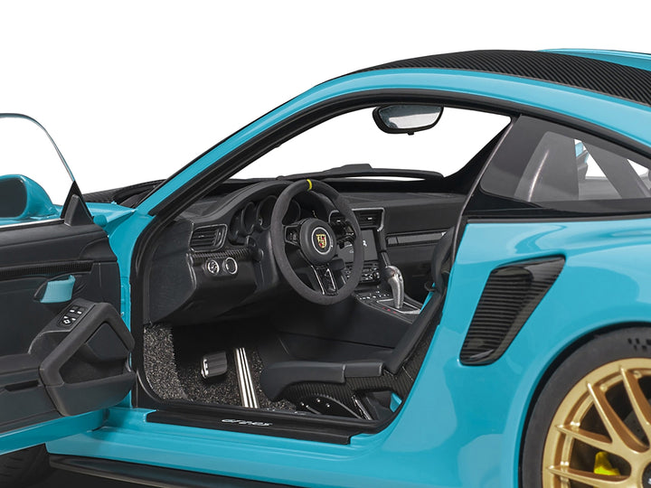 Porsche 911 (991.2) GT2 RS Weissach Package Miami Blue with Carbon Stripes 1/18 Model Car by Autoart image 2