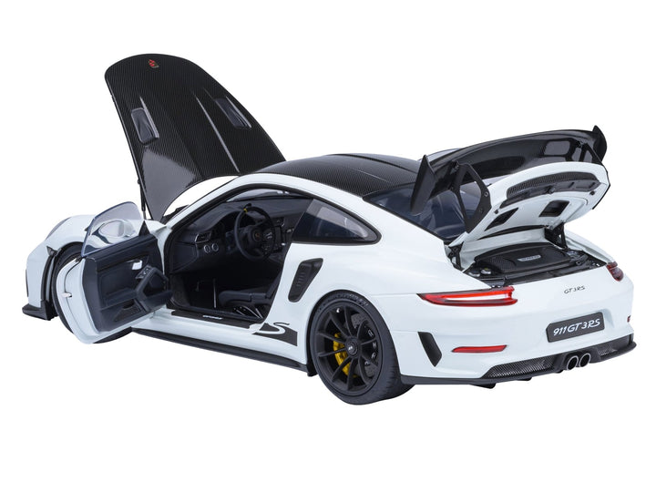 Porsche 911 (991.2) GT3 RS Weissach Package White with Carbon Hood and Top 1/18 Model Car by Autoart image 2