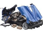 Pagani Huayra Roadster Blue Tricolore Carbon Fiber with Black Top with Luggage Set 1/18 Model Car by Autoart image 4