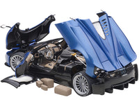 Pagani Huayra Roadster Blue Tricolore Carbon Fiber with Black Top with Luggage Set 1/18 Model Car by Autoart image 4