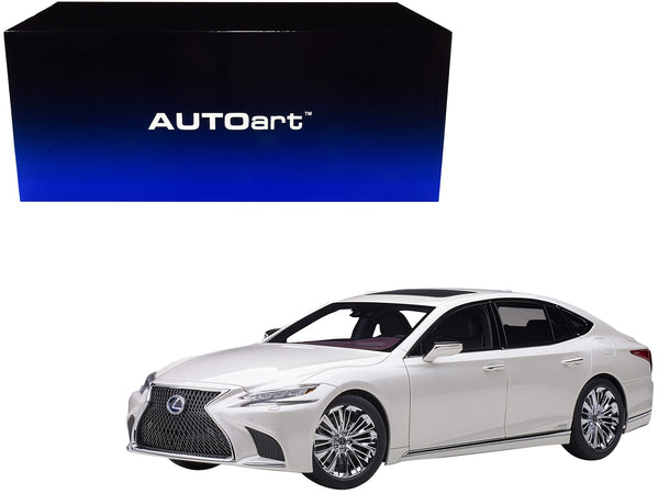 Lexus LS500h Sonic White Metallic with Crimson and Black Interior 1/18 Model Car by Autoart image 2