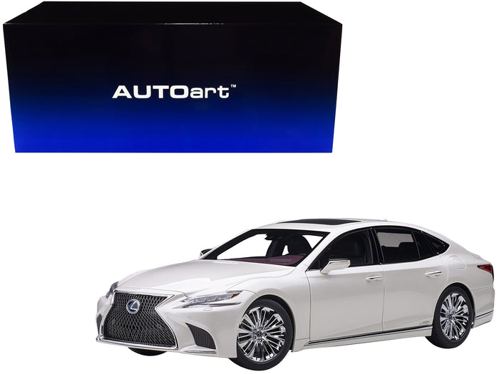 Lexus LS500h Sonic White Metallic with Crimson and Black Interior 1/18 Model Car by Autoart image 2