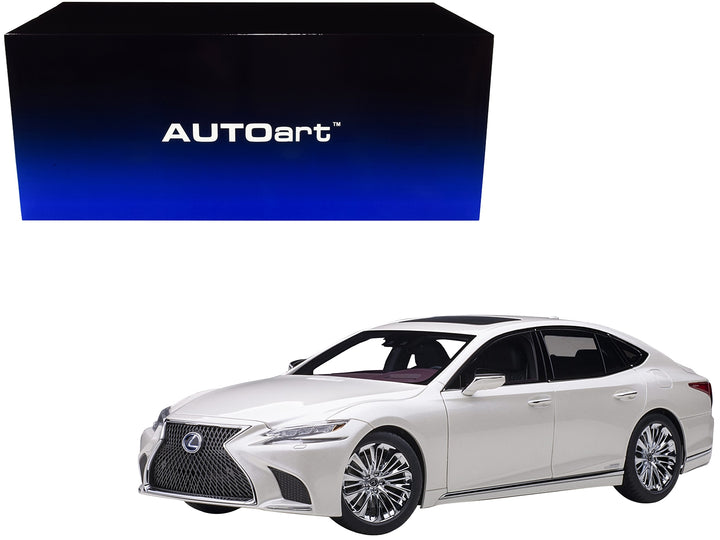 Lexus LS500h Sonic White Metallic with Crimson and Black Interior 1/18 Model Car by Autoart image 2