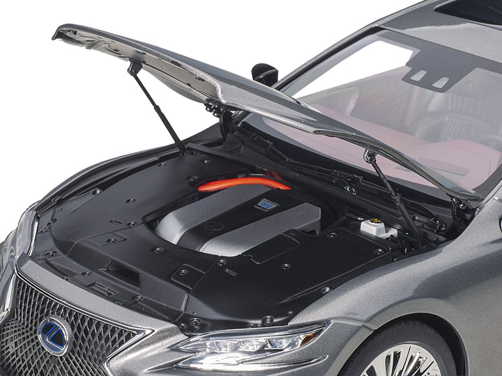 Lexus LS500h Manganese Luster Gray Metallic with Crimson and Black Interior 1/18 Model Car by Autoart image 2