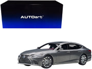 Lexus LS500h Manganese Luster Gray Metallic with Crimson and Black Interior 1/18 Model Car by Autoart image 5