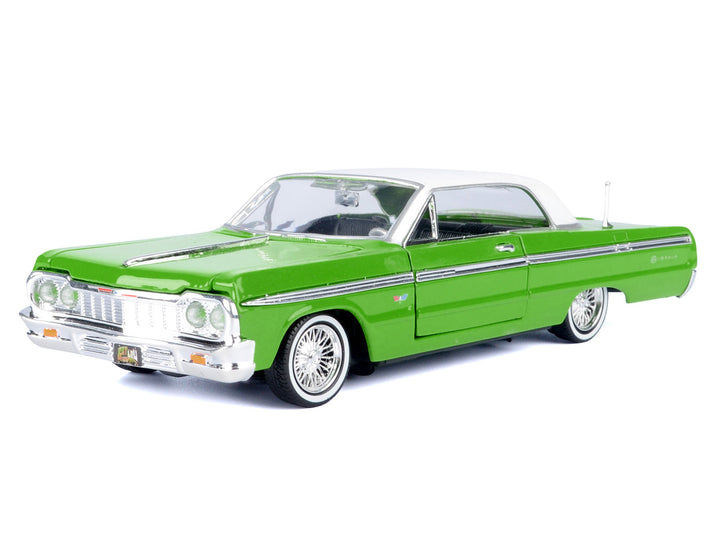1964 Chevrolet Impala Lowrider Hard Top Green with White Top "Get Low" Series 1/24 Diecast Model Car by Motormax image 2