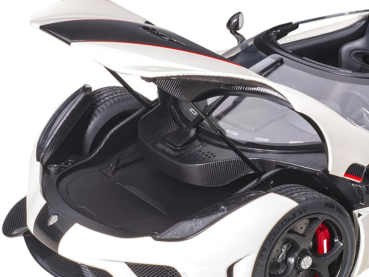 Koenigsegg Regera White with Black Carbon and Red Stripes 1/18 Model Car by Autoart image 2