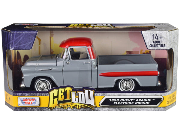 Motormax 1958 Chevrolet Apache Fleetside lowrider gray red 1:24 79033GRY, product image 1