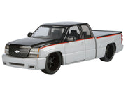 2006 Chevrolet Silverado Custom Pickup Truck Silver Metallic and Black with Red Stripes "Die-Cast Collection" Series 1/25 Diecast Model Car by Motormax image 2