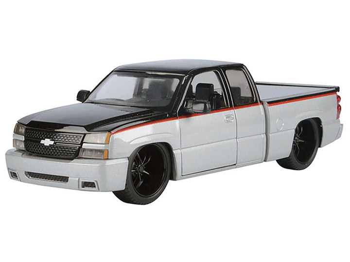 2006 Chevrolet Silverado Custom Pickup Truck Silver Metallic and Black with Red Stripes "Die-Cast Collection" Series 1/25 Diecast Model Car by Motormax image 2