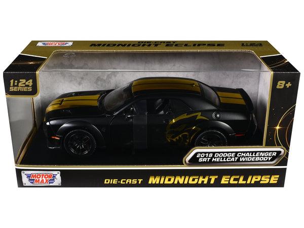 Motormax 2018 Dodge Challenger SRT Hellcat Widebody matte black gold graphics Midnight Eclipse 1:24 79201BK, view 1