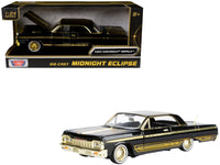 1964 Chevrolet Impala Lowrider Black with Gold Graphics and Wheels "Midnight Eclipse" Series 1/24 Diecast Model Car by Motormax