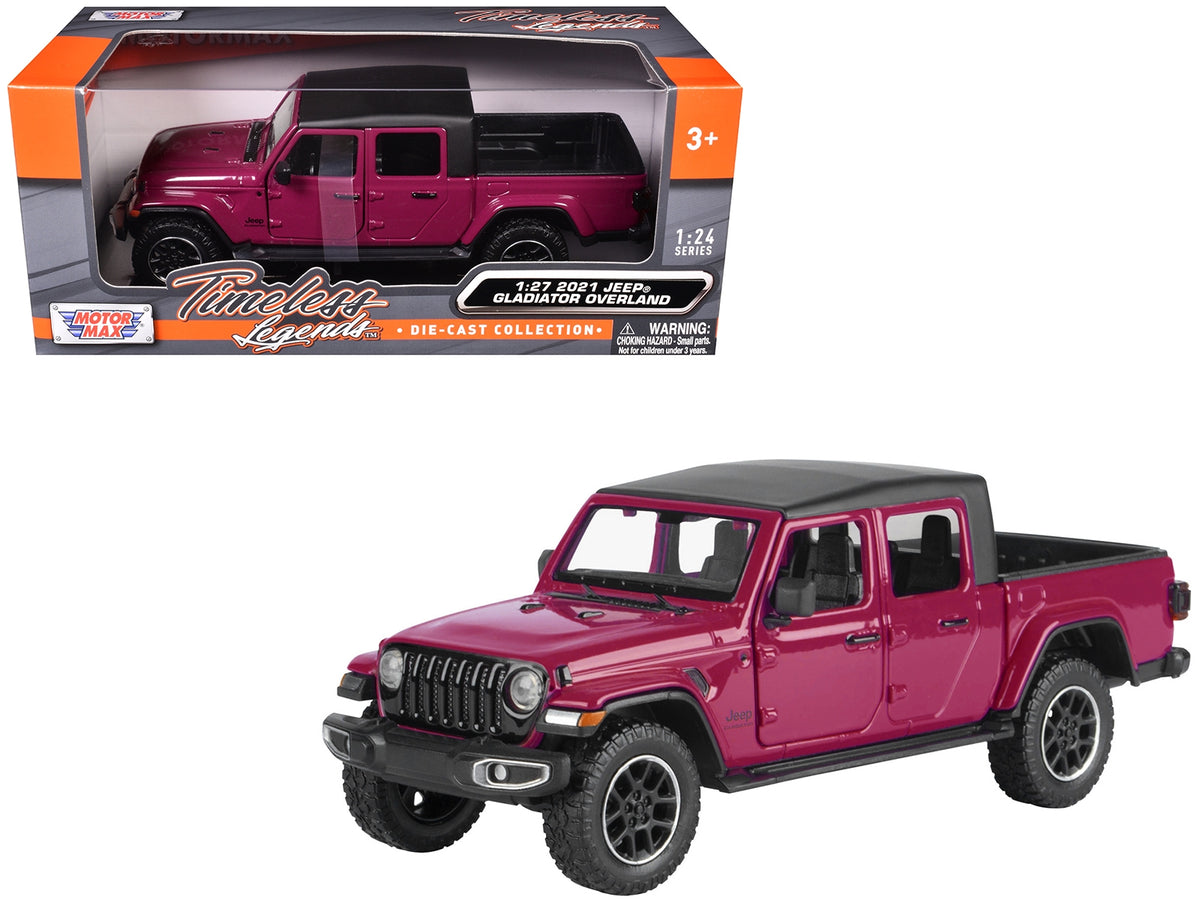 2021 Jeep Gladiator Overland Pickup Truck Purple with Matt Black Top 1/24-1/27 Diecast Model Car by Motormax