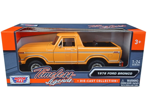 Motormax 1978 Ford Bronco Custom open top yellow Timeless Legends 1:24 79374y, view 1