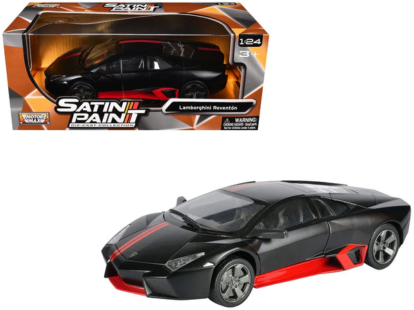 Lamborghini Reventon Matt Black with Red Stripes "Satin Paint" Series 1/24 Diecast Model Car by Motormax