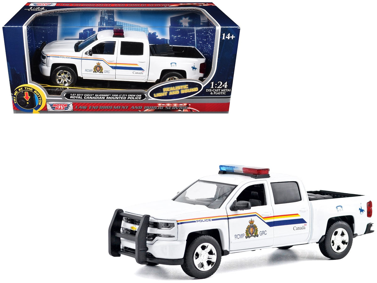 2017 Chevrolet Silverado 1500 LT Z71 Crew Cab Pickup Truck "Royal Canadian Mounted Police" White with Flashing Light Bar and Front and Rear Lights and Sounds "Law Enforcement and Public Service" Series 1/24-1/27 Diecast Model Car by Motormax