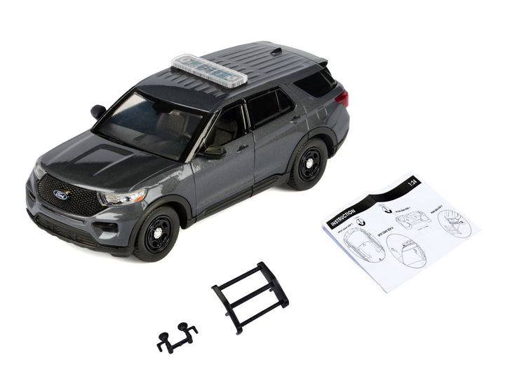 2022 Ford Police Interceptor Utility Dark Gray Metallic "Builder's Kit" with Flashing Light Bar and Front and Rear Lights and Sounds 1/24 Diecast Model Car by Motormax image 2