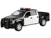 2019 Ford F-150 Lariat Crew Cab Pickup Truck Black and White with Flashing Light Bar and Front and Rear Lights and Sounds 1/24-1/27 Diecast Model Car by Motormax image 2